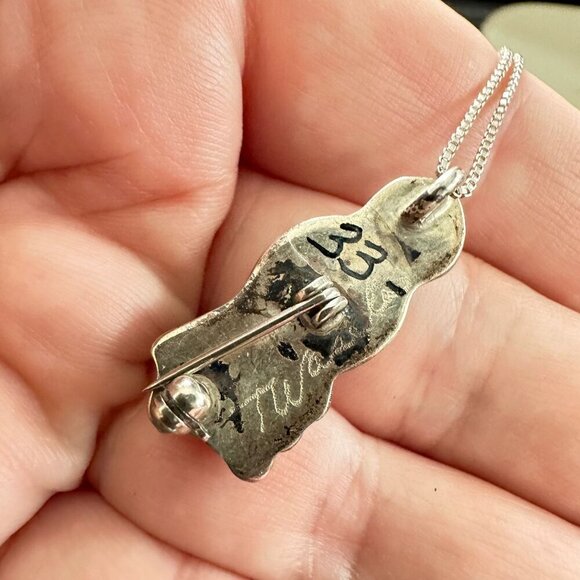 Native American Zuni Maiden Pendant Theresa Waseta Inlay Gemstone Necklace - Picture 4 of 7